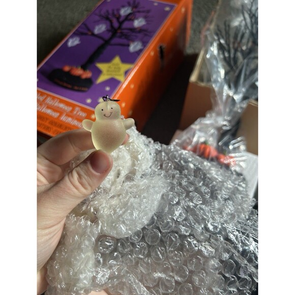 Hallmark Lighted Halloween Tree 5 Hanging Glass Ghost Ornaments Pumpkins w/Box - Picture 4 of 6